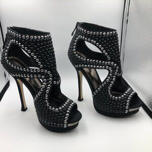 Bebe Cassandra Black Silver Studded Women's Stiletto Heels Size 6M